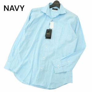 【新品 未使用】 NAVY ネイビー 春夏 麻 リネン&コットン★ 長袖 シャツ Sz.XL　メンズ 大きいサイズ ビジカジ　A4T02225_3#A