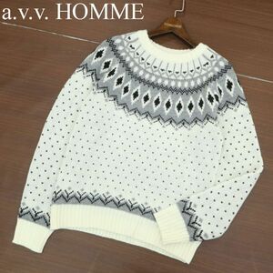 未使用★ a.v.v. HOMME アーヴェヴェオム 秋冬 フェアアイル柄 クルーネック ニット セーター Sz.M　メンズ　A3T14521_C#K