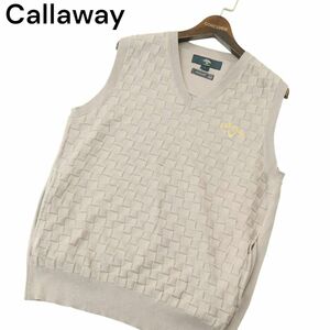 Callaway キャロウェイ 刺繍★ DRYSPORT 吸汗速乾 ブロックチェック Vネック コットン ニット ベスト Sz.L　メンズ ゴルフ　A4T03069_3#L