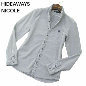 HIDEAWAYS NICOLE ハイダウェイ ニコル 通年 襟ワイヤー★ イタリアンカラー カット 長袖 ストライプ シャツ Sz.46　メンズ　A4T03057_3#C