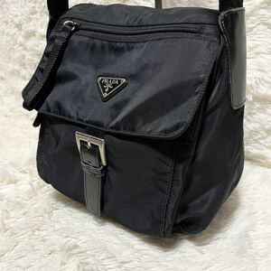 1円〜 PRADA プラダ ショルダーバッグ メッセンジャーバック 斜めがけ テスートナイロン 三角ロゴ　ブラック系 ユニセックス