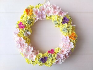 ハンドメイド☆レース編み☆菜の花と桜のリース 