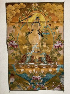 タンカ刺繍　文殊菩薩　金糸刺繍／曼荼羅　タンカ　仏教　チベット密教　チベット　仏教美術　チベット仏教　仏画