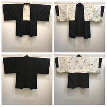 [紬]男紬 美品 正絹 男着物4点セット 黒茶 無地 アンサンブル 羽織 袷 メンズ kimono japan_画像5