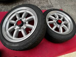 廃盤 ワタナベホイール 地肌シルバー F8F 14インチ6.5J オフセット+30 4穴 PCD100 DNA S.drive 165/55R14 2本セット