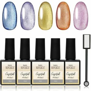 NAIL REPUBLIC クリスタルマグネット10ml×5色　マグジェルセット (5色＋スティック(2wayタイプ）)