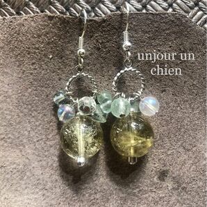 unjour un chien ＊天然石ピアス＊ハンドメイド＊フローライト＊天然石イヤリング＊パワーストーン＊クラッククォーツ①