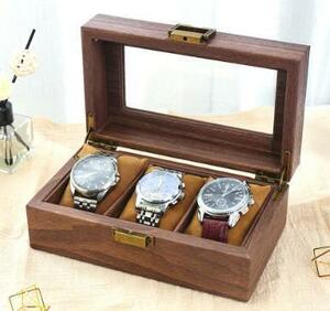 【新品】腕時計ケース　３本　ガラス　時計ケース　おしゃれケース　時計収納　ブラウン