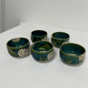 織部焼き　菊花模様　湯呑み 和食器