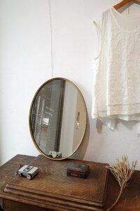 ○haltan mirror　楕円形の壁掛け鏡　オーバル　ウォールミラー　金色枠　日本製　レトロモダン　ヴィンテージ　古道具のgplus広島 2403i