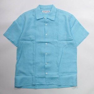 極美品 INDIVIDUALIZED SHIRTS Camp Collar S/S Linen Shirts Blue M インディビジュアライズドシャツ リネンシャツ ブルー