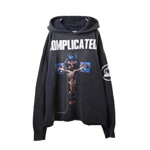 美品 SAINT MICHAEL COMPLICATED プリント プルオーバーパーカ XL ブラック セントマイケル KL4BUAB226