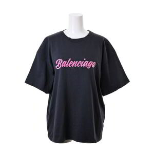 美品 BALENCIAGA ロゴプリント クルーネック Tシャツ XS ブラック バレンシアガ KL4BP2HA39