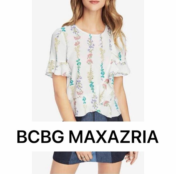 BCBGMAXAZRIA フローラルプリントトップス★花柄★XXS★半袖★レア品★サイズXXS（5〜7号相当）トップス ブラウス