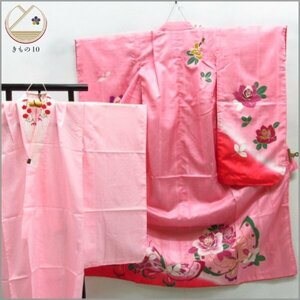 ★着物10★ 1円 化繊 子供着物 ジュニア用 女の子用 金彩 銀彩 襦袢セット 袷 身丈133cm 裄51cm [同梱可] ☆☆