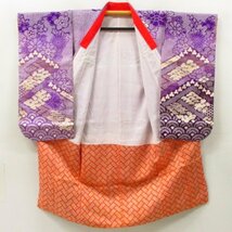 ★着物10★ 1円 化繊 子供着物 女児用 金駒刺繍 金彩 袷 身丈130cm 裄57cm [同梱可] ☆☆_画像10