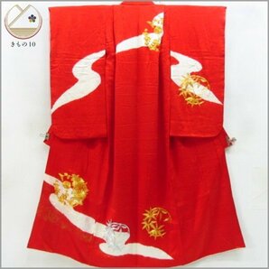 ★着物10★ 1円 絹 子供着物 ジュニア用 女の子用 金駒刺繍 比翼付き 袷 身丈146cm 裄47cm [同梱可] ☆☆の画像1