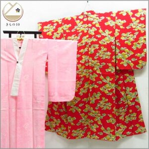 ★着物10★ 1円 絹 子供着物 ジュニア用 女の子用 襦袢セット 袷 身丈148cm 裄64cm [同梱可] ☆☆