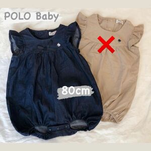 最終お値下げです 完売商品 新品未使用 POLO Baby 80 デニム ロンパース リボン