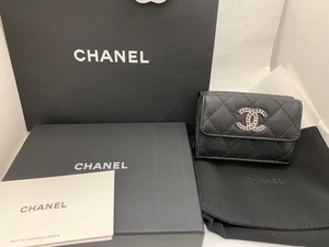 ☆格安セール☆【未使用】　シャネル CHANEL キャビアスキン マトラッセ 三つ折り　コンパクト財布 ◆23759