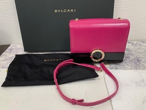 ☆1円スタート☆ BVLGARI　ブルガリ　ブルガリブルガリ フラップカバー チェーンショルダーバッグ　ワインピンク×黒 ◆24056