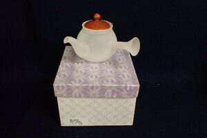 ★030650 工芸硝子 硝子細工 ガラス製 義山急須 （耐熱） 茶道具 煎茶道具 茶器 急須 茶注 竹彫 ★