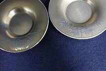 ★032916 本錫製 茶器 茶壺 急須 茶托 5客 松 梅 共箱★_画像3