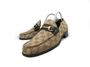 ◆本物保証◆グッチ◆GUCCI◆メンズ/GG/シマ/ビット/モカシン/ローファー/ドレス/シューズ/靴/革靴/ベージュ/約25.5㎝(41)★☆美品☆★