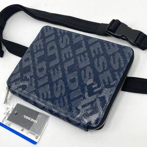 1 jpy [ new goods unused tag attaching ] diesel DIESEL shoulder bag body belt bag diagonal ..PVC Logo total pattern navy navy blue men's business 