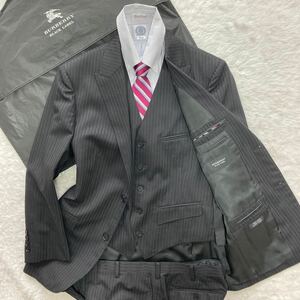 未使用級◎バーバリーブラックレーベル BURBERRY BLACK LABEL スーツ スリーピース 38L ブラック ピンクストライプ super100's ジャケット