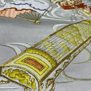 アンティーク 袋帯 刺繍 雅楽楽器の柄 リメイク 絹の画像8