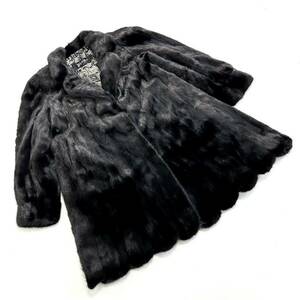 【貂商】h2635 SAGA MINK Plege ブラックミンク ハーフコート デザインコート セミロング ミンクコート 貂皮 mink身丈 約90cm