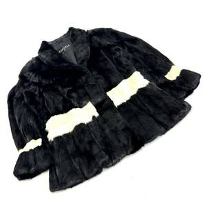 【貂商】h2655 SAGA MINK GANADIA ブラックミンク ハーフコート デザインコート セミロング ミンクコート 貂皮 mink身丈 約70cmの画像1