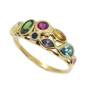 K18YG yellow gold multi Stone ring * ring 14.5 number 2.7g lady's used 