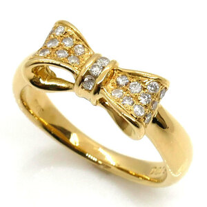 K18YG イエローゴールド リボンモチーフ リング・指輪 ダイヤモンド0.19ct 9.5号 4.3g レディース 中古 美品