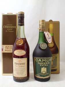 m2197/未開栓 古酒 Hennessy ヘネシー VSOP スリム グリーンボトル CAMUS カミュ NAPOLEON EXTRA コニャック ブランデー 2本 セット 現状品