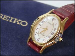 本物 美品 SEIKO セイコー 腕時計 エクセリーヌ シェル文字盤 1F21-5F50 箱付き 稼働品＞7.11.1　☆定形外290円☆