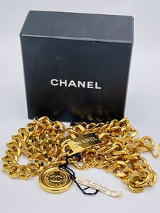 希少 未使用 ヴィンテージ CHANEL シャネル チェーンベルト メダリオン ゴールドカラー 94A ココマーク コイン アクセサリー 全長約107cm
