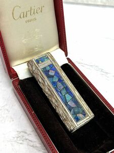 Cartier カルティエ モザイクオパール ガスライター ブルー系 X シルバーカラー ケース付 fah 4A847K