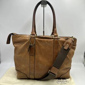 2way COACH コーチ ブリーカー レガシー メンズ トートバッグ 斜め掛け A4 レザー 本革 ビジネスバッグ 金具 大容量 70600 ブラウン 茶色