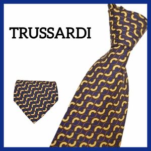 TRUSSARDI　トラサルディ　ネクタイ　メンズ　レギュラータイ　ネイビー　総柄　イタリア製