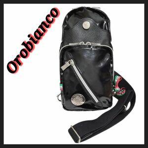 Orobianco　オロビアンコ　ボディバック　メンズ　エナメル　レザー　ブラック　イタリア製