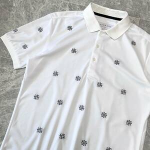 近年モデル St ANDREWS セントアンドリュース 半袖 ポロシャツ ストレッチ 吸汗速乾 メンズ L 白 ホワイト ロゴ刺繍 総柄 ゴルフウェア 341