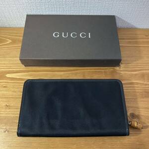 3-498 GUCCI グッチ 長財布 ラウンドファスナー ブラック バンブー 竹 ロングウォレット ウォレット エナメル ナイロン