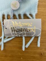 ●3-456 Vivienne Westwood ヴィヴィアンウエストウッド マフラー ストール フリンジ ウール 水色 ライトブルー タグ付き_画像5