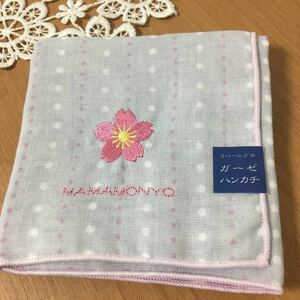 日本製 リバーシブル ガーゼハンカチ ガーゼ 送料120 刺繍 27～29cmくらい 桜 濱文様