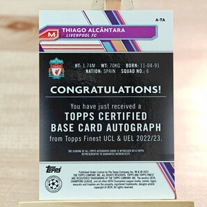 99枚限定 ティアゴ・アルカンタラ 2022-23 Topps Finest UEFA Champions Thiago Alcantara Auto Liverpool 52/99 直筆サインカードの画像2