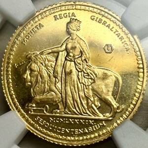 【英領ジブラルタル金貨】(「ウナライオン」NGC-MS63 4.0g(カタログ値)/91.7%金 1989年)