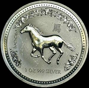 【オーストラリア大型銀貨】(午年 1オンス純銀 直径40mm 2002年 プルーフ)