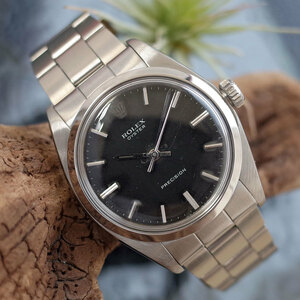 ロレックス 6426 オイスタープレシジョン 純正 黒文字盤 1971年 SS 手巻 巻きブレス メンズ 腕時計 ROLEX アンティーク OH済1年保証